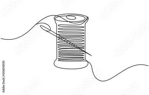 Single one line drawing Needle spool of thread button Design for sewing and cutting