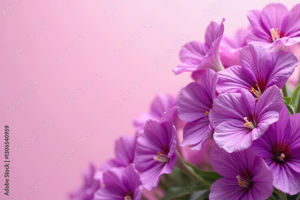 Obraz premium Vibrant purple blooms against soft pink backdrop, botanical, pastel, flowers