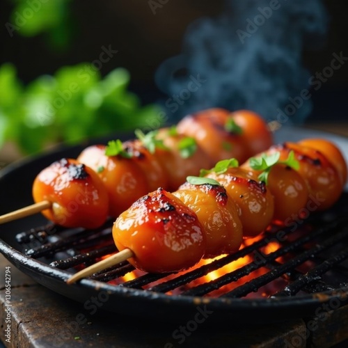 Succulent grilled shashliks sizzling on hot grate, lunch, outdoor cooking, gastronomy photo