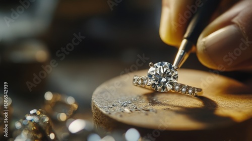 A jeweler workshop with a diamond being set into a ring, showcasing craftsmanship