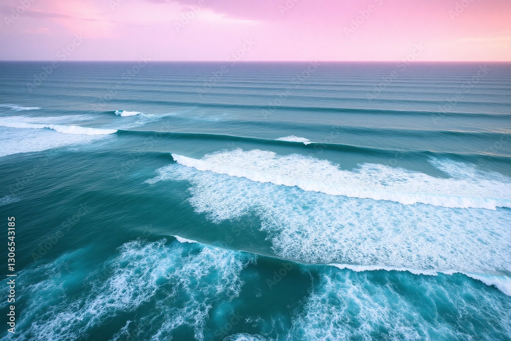 Fototapeta premium aerial view of a wave crashing on the beach at sunset