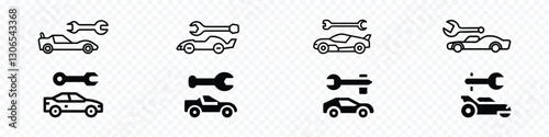 Racing Car and Wrench Vector Icon – Car Repair and Maintenance Symbol