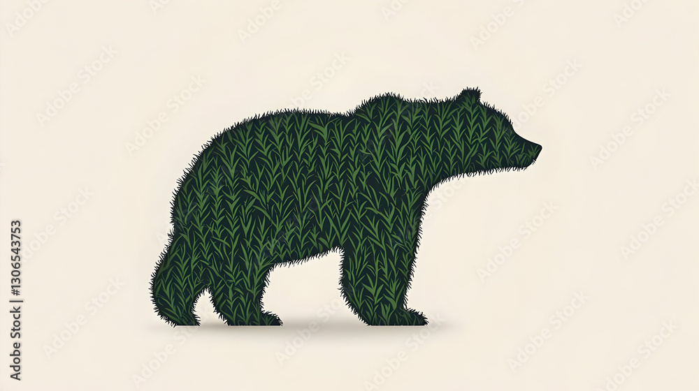 Bear Silhouette Filled with Green Grass Texture on Beige Background Bear Silhouette Filled with Green Grass Texture on Beige Background