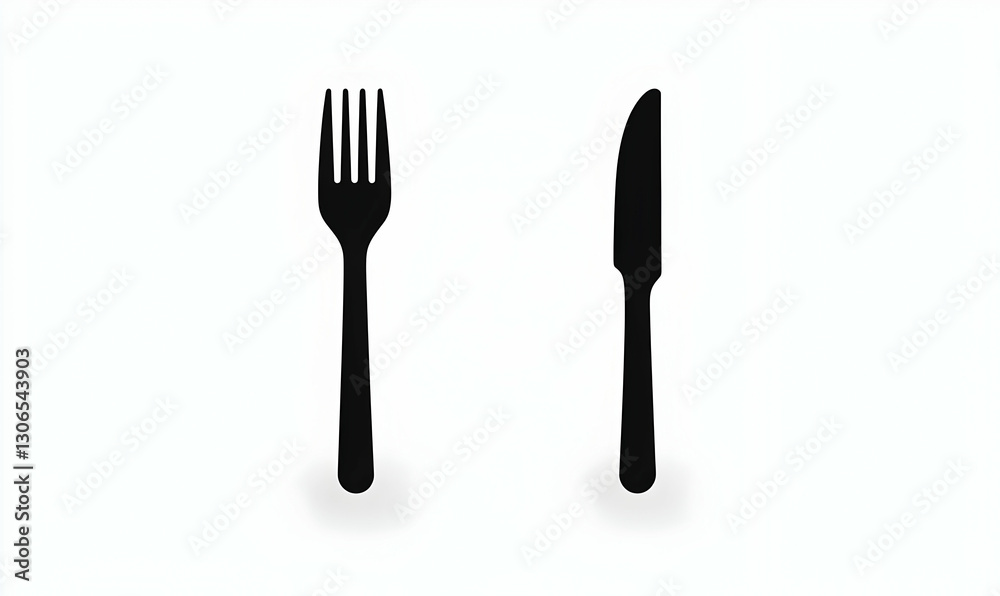 Silhouette of Fork and Knife on Plain Background for Culinary Themes Silhouette of Fork and Knife on Plain Background for Culinary Themes
