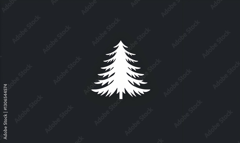 Obraz premium White Silhouette of a Pine Tree on a Dark Background