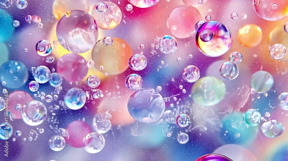 Close-up of colorful bubbles in liquid creating an abstract and dreamy visual composition with vibrant lighting. Close-up of colorful bubbles in liquid creating an abstract and dreamy visual composition with vibrant lighting.