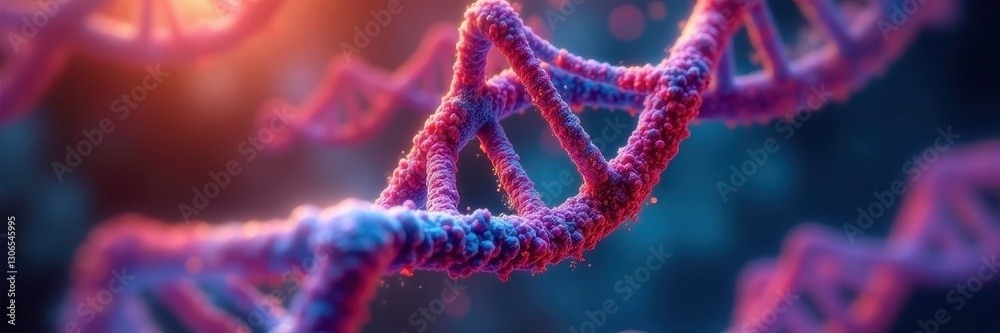 Microscopic view of DNA strands, vibrant gradient colors, chromosome, scientific, helix Microscopic view of DNA strands, vibrant gradient colors, chromosome, scientific, helix