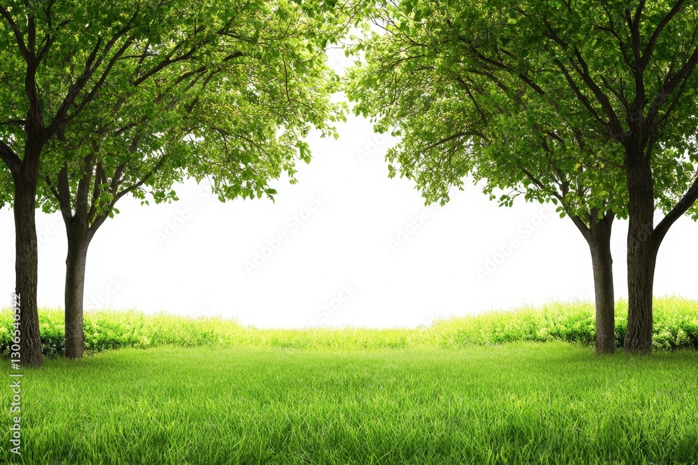 Lush green trees frame a grassy field Lush green trees frame a grassy field
