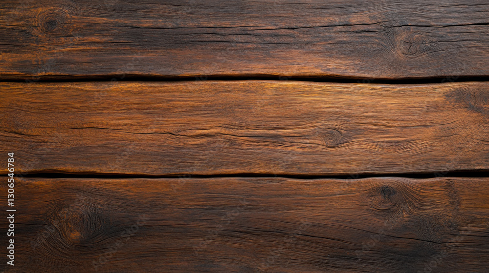 Fototapeta premium Old wooden textured plank wall with dark brown and black hues, showcasing natural grain patterns and rustic charm. Perfect for backgrounds or design elements