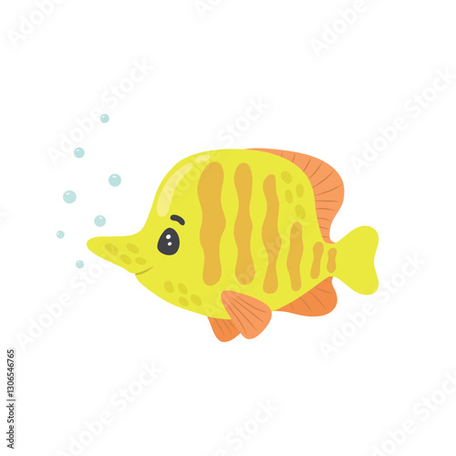 Illustration of an exotic fish. Colorful marine fish, inhabitant of the tropical ocean. Cute underwater and aquarium animals and fish. Vector illustration of an isolated character