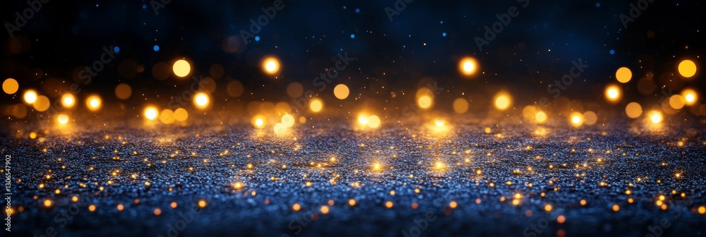 Obraz premium Deep Blue Glitter Background With Sparkling Fairy Lights, Perfect For Festive Designs