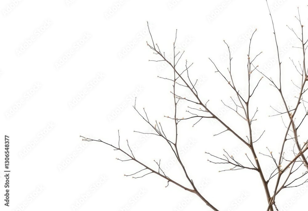 Delicate, bare branches isolated against a pure white backdrop, plant, branches Delicate, bare branches isolated against a pure white backdrop, plant, branches