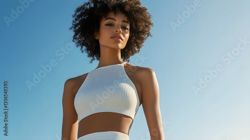 A cropped tank top in ribbed fabric, neatly displayed to emphasize its modern fit