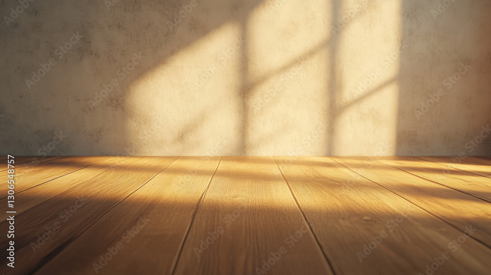 warm wooden floor illuminated by soft sunlight casting shadows on textured wall creates serene atmosphere. This setting is perfect for various interior design projects warm wooden floor illuminated by soft sunlight casting shadows on textured wall creates serene atmosphere. This setting is perfect for various interior design projects