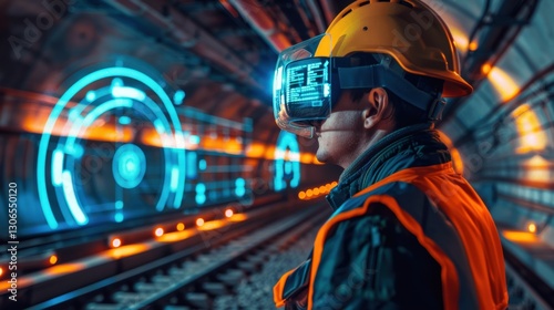 Advanced Miner with Gas Detection Vest and AR Goggles in Tunnel