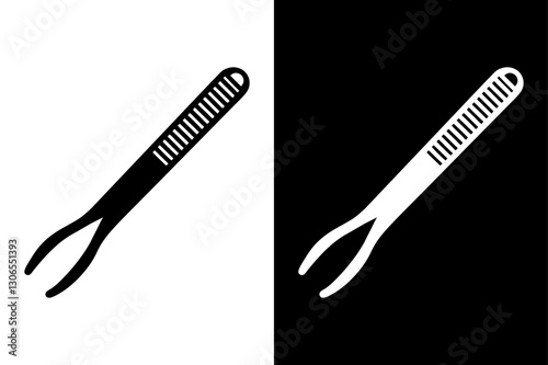 Minimalist Tweezers Silhouette Vector Icon – Black and White Background.