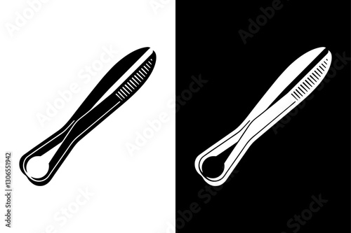 Minimalist Tweezers Silhouette Vector Icon – Black and White Background.