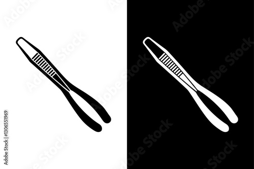 Minimalist Tweezers Silhouette Vector Icon – Black and White Background.
