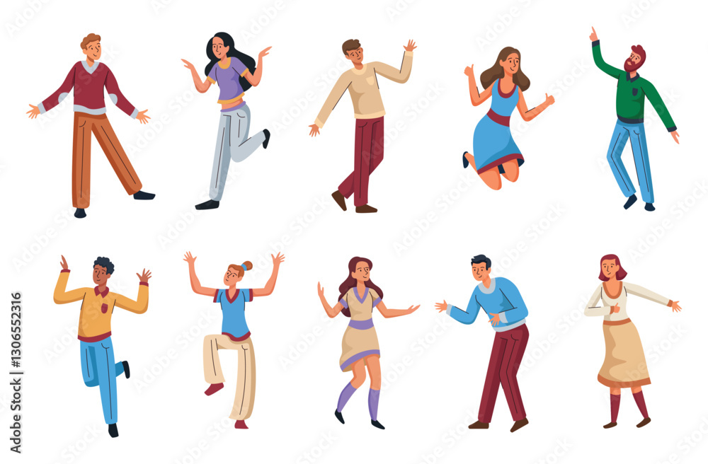 A variety of cheerful and vibrant characters are joyfully dancing and celebrating together A variety of cheerful and vibrant characters are joyfully dancing and celebrating together