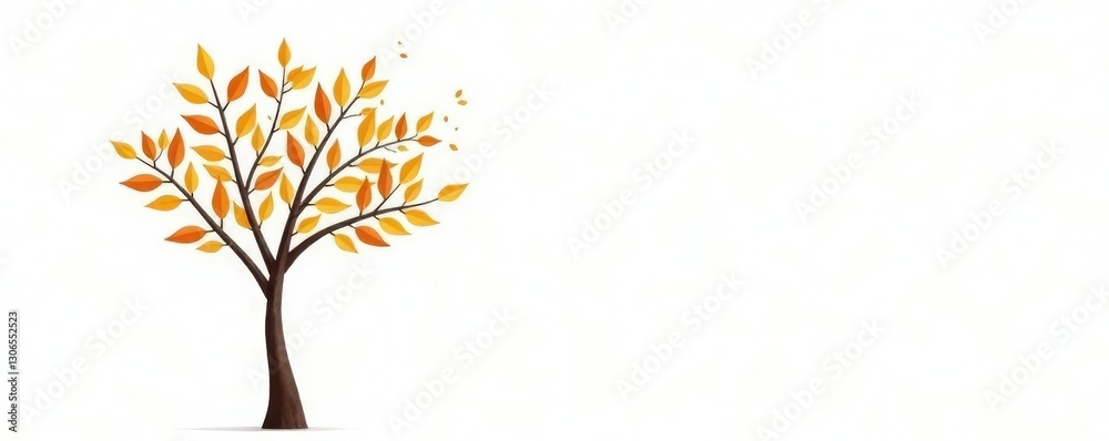 Fototapeta premium Simple branches with leaves on white background, tree, simple