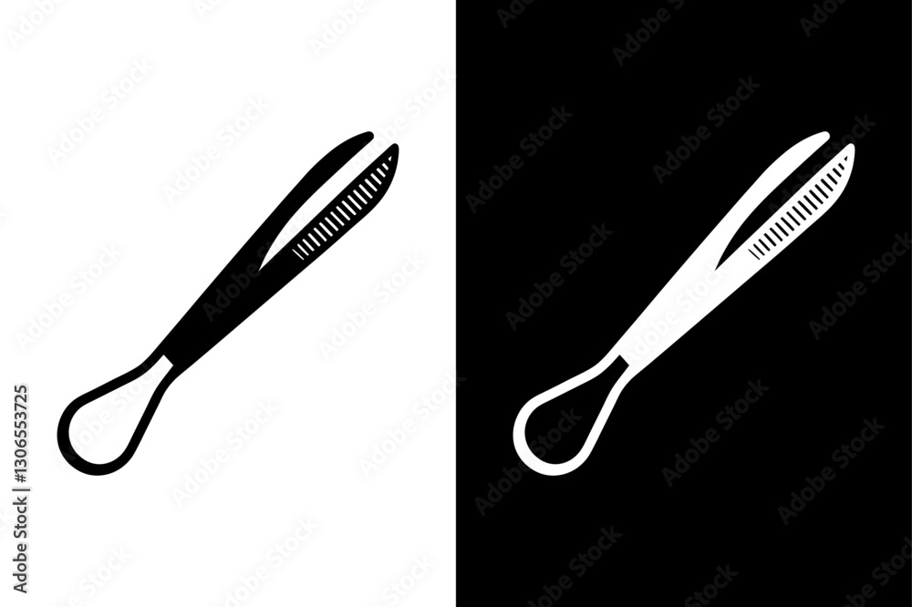 Minimalist Tweezers Silhouette Vector Icon – Black and White Background. Minimalist Tweezers Silhouette Vector Icon – Black and White Background.