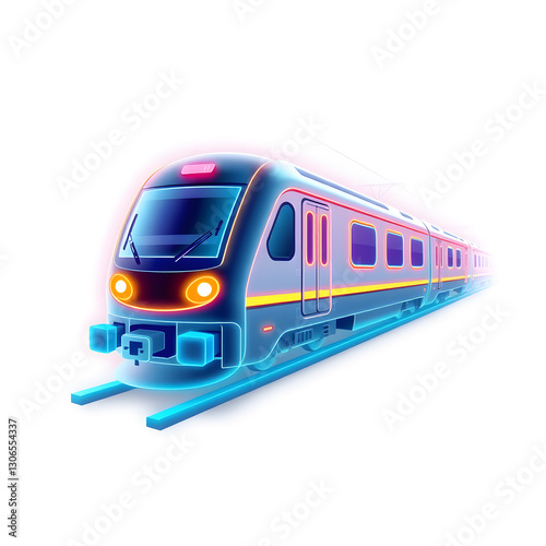 Train holographic 3D icon. neon symbol vector illustration isolated on white background. Generative AI