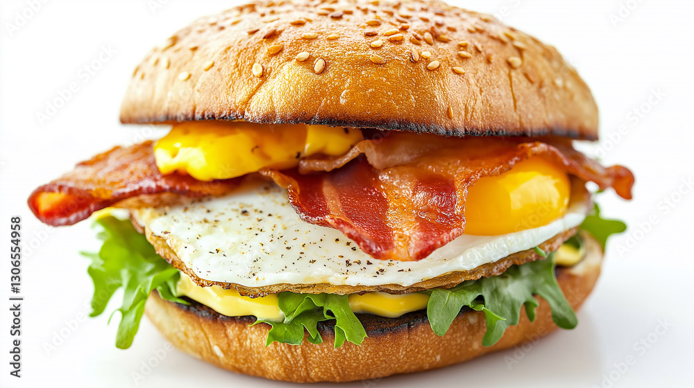Egg and Bacon Breakfast Sandwich isolated on a white background Egg and Bacon Breakfast Sandwich isolated on a white background
