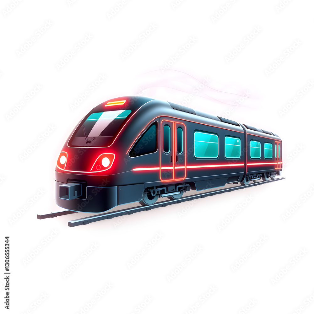 Train holographic 3D icon. neon symbol vector illustration isolated on white background. Generative AI Train holographic 3D icon. neon symbol vector illustration isolated on white background. Generative AI
