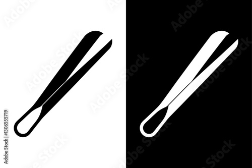 Minimalist Tweezers Silhouette Vector Icon – Black and White Background.