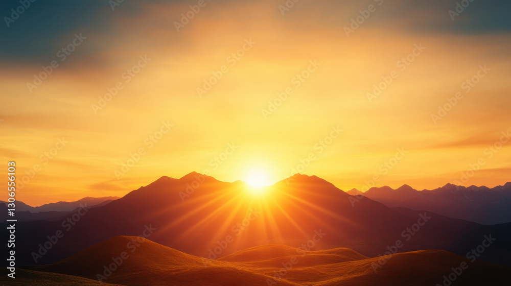 Breathtaking sunrise over mountains, casting warm light on rolling hills, creating serene and peaceful atmosphere. Nature beauty at dawn inspires tranquility and reflection Breathtaking sunrise over mountains, casting warm light on rolling hills, creating serene and peaceful atmosphere. Nature beauty at dawn inspires tranquility and reflection