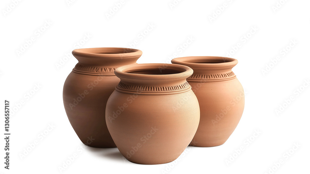 Traditional pottery clay pots isolated on a white background Traditional pottery clay pots isolated on a white background