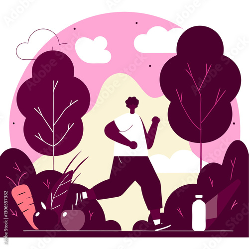 Title: Healthy lifestyle concept illustration showcasing fitness nutrition wellness and balanced living  
