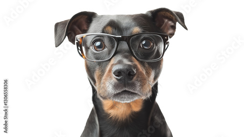 Dog with glasses isolated on a white background