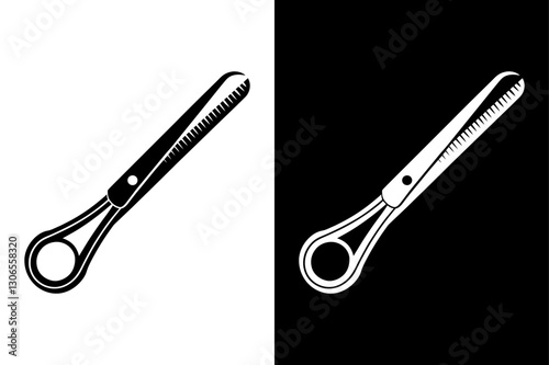 Minimalist Tweezers Silhouette Vector Icon – Black and White Background.