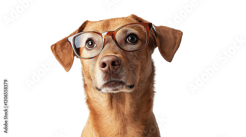 Dog with glasses isolated on a white background
