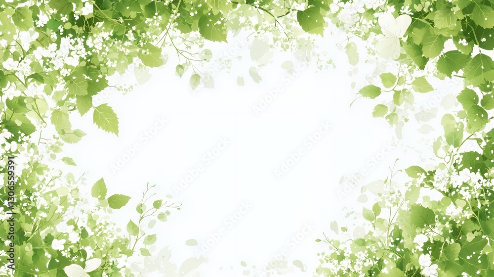 Green Leaf Border Frame on White Background Green Leaf Border Frame on White Background