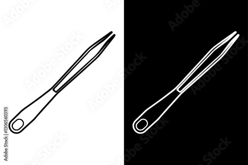 Minimalist Tweezers Silhouette Vector Icon – Black and White Background.