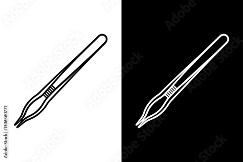 Minimalist Tweezers Silhouette Vector Icon – Black and White Background.