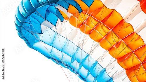 Colorful parachute with blue and orange segments
