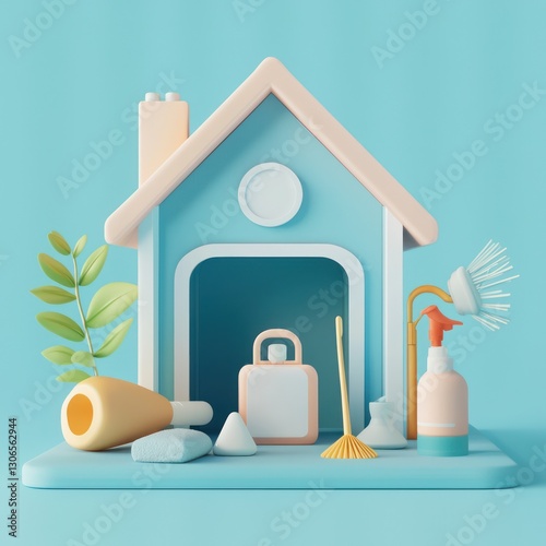 Sleek design in 3D clean house icon, symbolizing tidiness.