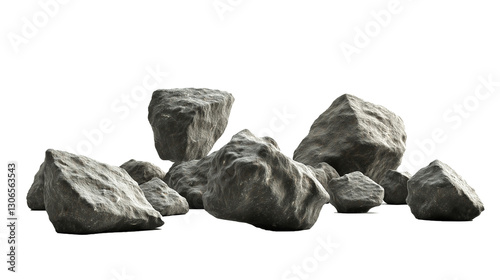Asteroids swarm of boulders or stone meteorite isolated on a white background