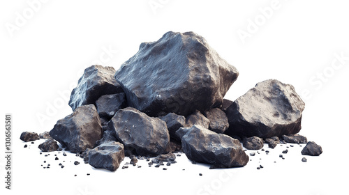 Asteroids swarm of boulders or stone meteorite isolated on a white background