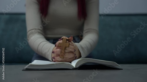 Young woman reading the Bible, symbolizing faith, devotion, and spiritual connection.