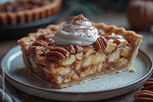 A slice of pie with whipped cream on top