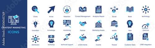 content marketing icon set. with icon Partner, Marketing Assets, assets, Idea, Optimize