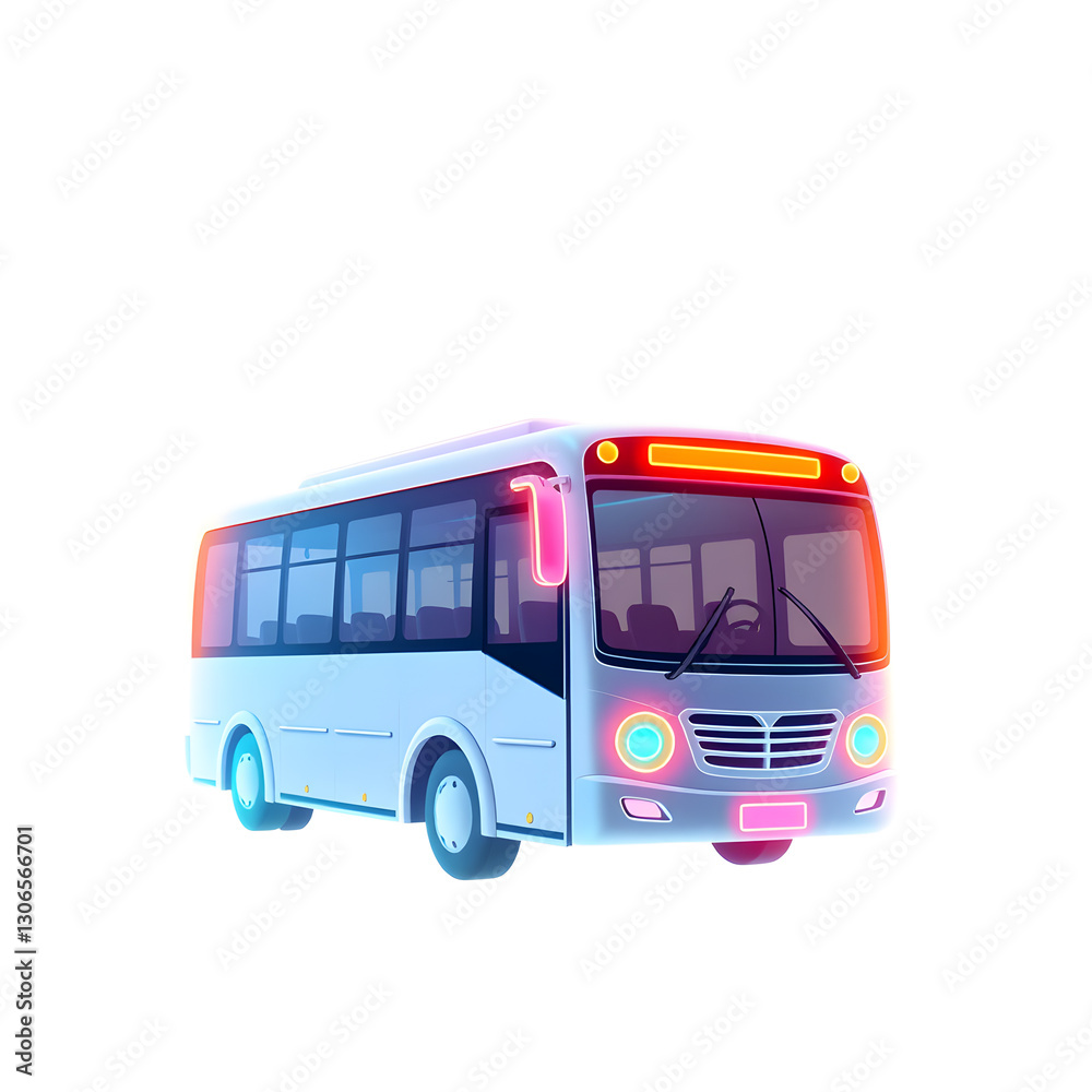 Tour bus double-decker holographic 3D icon. neon symbol vector illustration isolated on white background. Generative AI Tour bus double-decker holographic 3D icon. neon symbol vector illustration isolated on white background. Generative AI