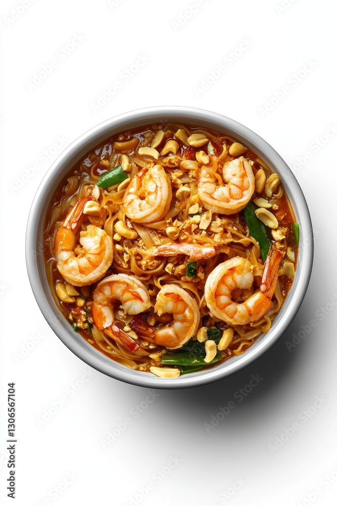 Savory Shrimp Noodles with Peanuts in a Bowl Savory Shrimp Noodles with Peanuts in a Bowl