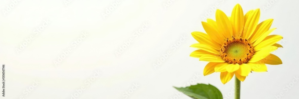 Naklejka premium A solitary yellow sunflower on a crisp white background, garden flowers, golden blooms, floral arrangements