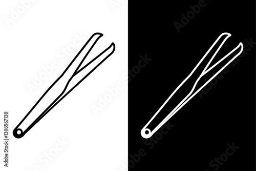 Stylized Tweezers Icon – Elegant Black and White Silhouette Design.