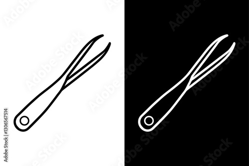 Stylized Tweezers Icon – Elegant Black and White Silhouette Design.
